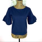 J.Crew  Ruffle Sleeve Shirt Navy Blue XXS Cotton Short Sleeve Photo 1