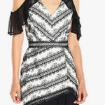 Adelyn Rae New Nola White with Black Embroidered Floral Woven Frill Dress #MBG Photo 0