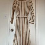 ZARA boho cream tan striped linen buttoned belted collared shirt midi dress XS Photo 8