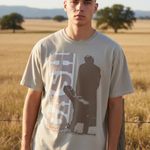 Johnny Cash Graphic Tee | Neutral Khaki | Unisex S/M Tan Size M Photo 2