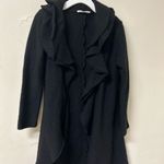 Katherine Barclay  black midi ruffle laine‎ wool cardigan size medium Photo 2