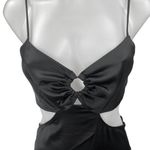 ZARA NEW Black Sleeveless Cutout Silk Satin V Neck Cami Mini Slip Dress Size XS Photo 3