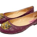 Betsey Johnson  Size 6 Rhinestone Tiger Purple Quilted Shuga Ballet Flats Leather Photo 0