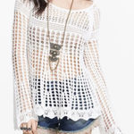 Free People  Annabelle Crochet Knit Pullover Top Off White Long Sleeve Large? Photo 0