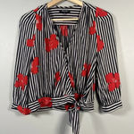 Madewell  Striped Wrap Top in Candied Orchids Size Small Black White Striped Crop Photo 0