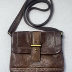 Fossil  Crossbody Purse Leather Brown Bag Small Buckle Fold Over Photo 0