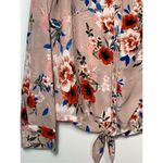 Sanctuary Women's Floral Split Neck Button Front Knot Blouse Blush Large NWOT Photo 1