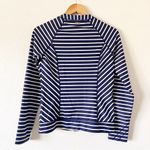 Cabana Life Stripe Long Sleeve Zipper Swim Top in Blue White Photo 9