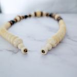 Vintage Necklace 1980's Cream Brown Blu Gold Tone Chunky Statement Necklace Photo 2