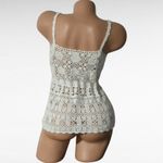 Crochet Tank Top Cream Sleeveless Drawstring Boho Bohemian Festival Small White Photo 4