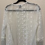 Rue 21 White Lace embroidered fringe cardigan sz XS bohemian concert country festival Photo 8