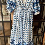 Anthropologie Block print Maxi dress vneck puff sleeve bump friendly tie front farmers market Photo 7