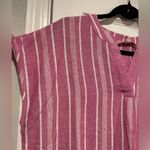 NWT Coastal Comfort Size S Pink Stripe Linen Blend Split Neck Short Sleeve Top White Photo 3