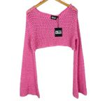 Pretty Damage Pink Crochet Bell Long Sleeve Crop Knit Boho Top Sz Small NWT Photo 1