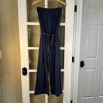 ZESICA Women's Navy Strapless Belted Wide Leg Jumpsuit Photo 2