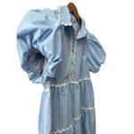 Mainstrip Puffed Sleeve Ric Rac Trimmed Solid Mini Dress Blue Size Large Photo 6