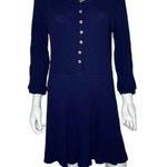 Blu Pepper Women's Navy Blue Ribbed Knit Long Sleeve Babydoll Dress sz L Photo 1