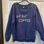 Green Tea Women's "But first COFFEE" Statement Sweatshirt, Blue Size S Photo 0