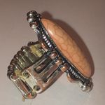 Adjustable Silver Tone Faux Tan Stone Boho Wide Chunky Statement Ring Photo 1