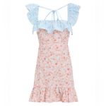 NWT RIXO Kai Abstract Print Ruffle Pastel Pink Blue Square Neck Mini Dress US 6 Photo 84