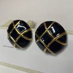 Vintage Courreges Paris Black Enamel And Gold Tone Earrings Clip On Photo 3