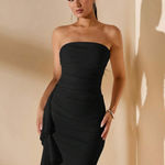 Sleeveless Ruffle High Slit Wrap Dress, Strapless Backless Formal Gown Black Photo 4