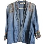 Chico's  Coin Detailed Lightweight Jacket Boho Jean Chambray XLP 3P Embroidered‎ Photo 14