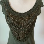 Anthropologie  | Green Beaded Cap Sleeve Top Sz S Photo 3