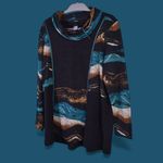 Ali Miles Sweater Women L Embroidered Colorblock Cowl Neck Oversized Tunic Art Black Size L Photo 1