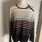 Investments Women’s Striped Crewneck Sweater Black Tan Beige Long Sleeve Size M Photo 0