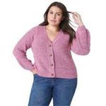 Lane Bryant  2X Plus Pink Knit Lace Detail V Neck Puff Sleeve Cardigan Sweater Photo 2