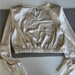EXPRESS  Ivory Cream Satin Long Sleeve Cropped Shoulder Pad Blouse Top Size Small Photo 10