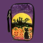 Halloween Themed Wristlet with Cat and Pumpkins Purple Photo 2