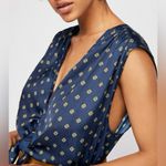 Free People Women’s Mornings In Marrakesh Tie Front Navy Silky Tank Top Size S Photo 10