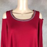 JM Collection  Red Cold-Shoulder Studded Knit Top NEW 0X Photo 1