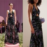 Carolina Herrera Floral Silk Chiffon Cutout Halter Maxi Gown Black Multi 4 NWT Photo 1