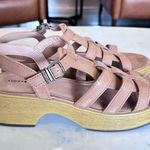 Lucky Brand Jemimmy Platform Sandal Brown Leather Woodgrain Women's Size 11 Photo 1