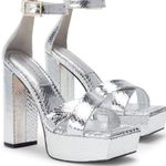 Good American Snake EMBOSSED PLATFORM HIGH BLOCK HEEL SANDALS size 7.5 Photo 0