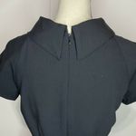 Eliza J Sz 4 Black Solid Collared Sash Tie Dress Cap Sleeve Back Zip EUC Photo 6