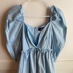 Cider  Light Blue Deep V Mutton Sleeve Dress Photo 5