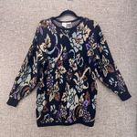 Vintage Chunky Sweater Medium Holiday Sparkly Dark Florals Lambswool Oversized Black Photo 0