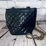 Casual‎ Corner Vintage 90’s Quilted Navy Blue Bucket Bag with Gold Chain Strap Photo 1