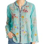 Johnny Was heavily embroidered “Albee” blouse in marine blue NWT Photo 0