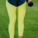 Zyia Parallel Luxe Ruched Athletic Workout Leggings Gray Bright Yellow Size 0 Photo 0
