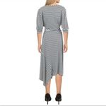 Karl Lagerfeld Paris Belted Striped Pouf Sleeve Round Neck Midi Fit Flare Dress Photo 1