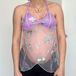 Handmade Y2K Fairycore Cottagecore Mushroom Embellished Halter Babydoll Vest Top Purple Photo 0