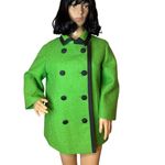 American Vintage 1960s Joseph Heim Agnes Whitmore Green Boucle Mod Wool Coat black trim Medium Photo 3