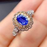 18K White Gold Plated Adjustable Hollow Blue Crystal Sapphire Ring for Women Photo 0