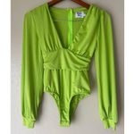 Princess Polly  Jude Lime Green Long Sleeve Deep V Bodysuit US Size 0 Photo 1