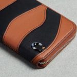 Coach Zip Around Wallet In Wavy Stripe Upcrafted Leather Black/Saddle NWT Photo 7